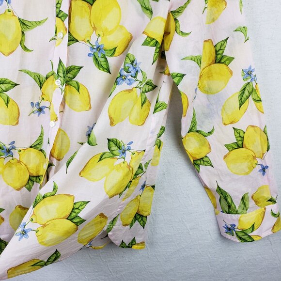 Talbots Button-Up Shirt Blouse Lemon Print Fruits Floral Preppy Resort size L - Picture 9 of 14